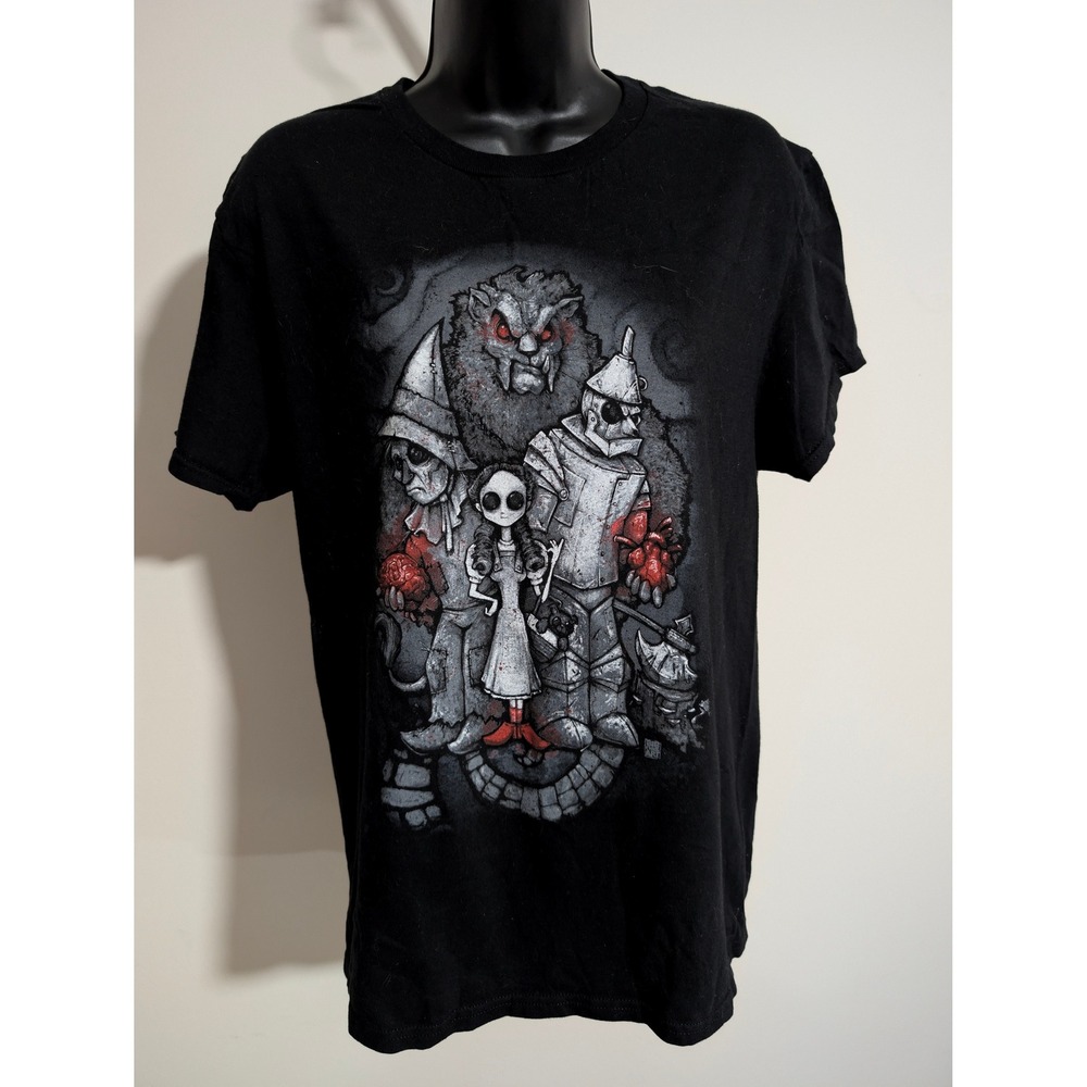 Wizard of Oz Get Down Art Black Graphic T-Shirt Creepy Cartoon Tee Cotton Small